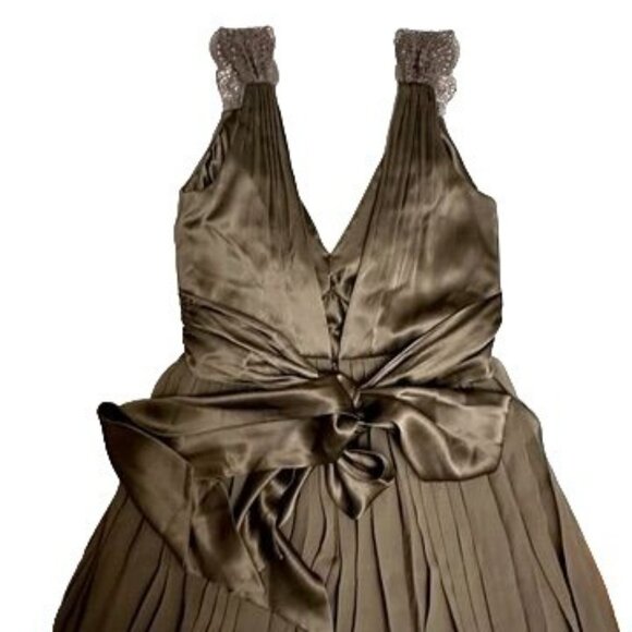 BCBGMaxAzria Brown Grecian Pleated 100% Silk Gown Low Back Size 0 Dress - Picture 5 of 12
